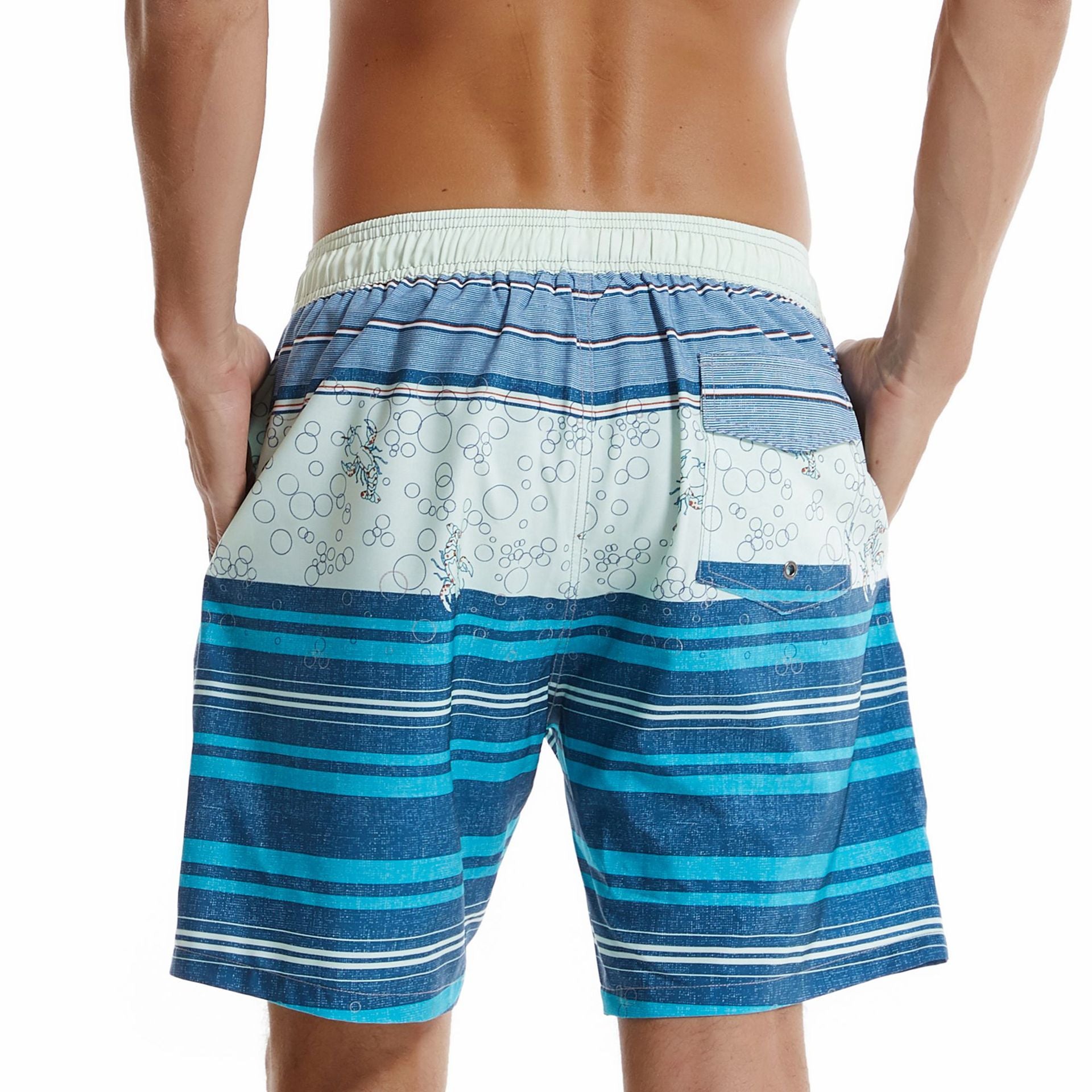 Men's Swim Trunks with Compression Liner Quick Dry 7" Inseam Swimsuit Swimwear - Crayfish Stripe