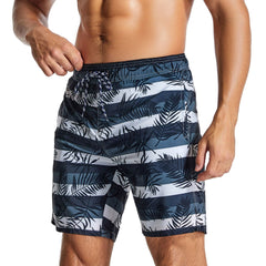 Men's Swim Trunks with Compression Liner Quick Dry 7" Inseam Swimsuit Swimwear - Salix Leaf