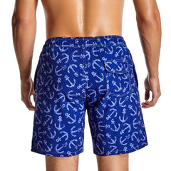 Men's Swim Trunks with Compression Liner Quick Dry 7" Inseam Swimsuit Swimwear - Anchors