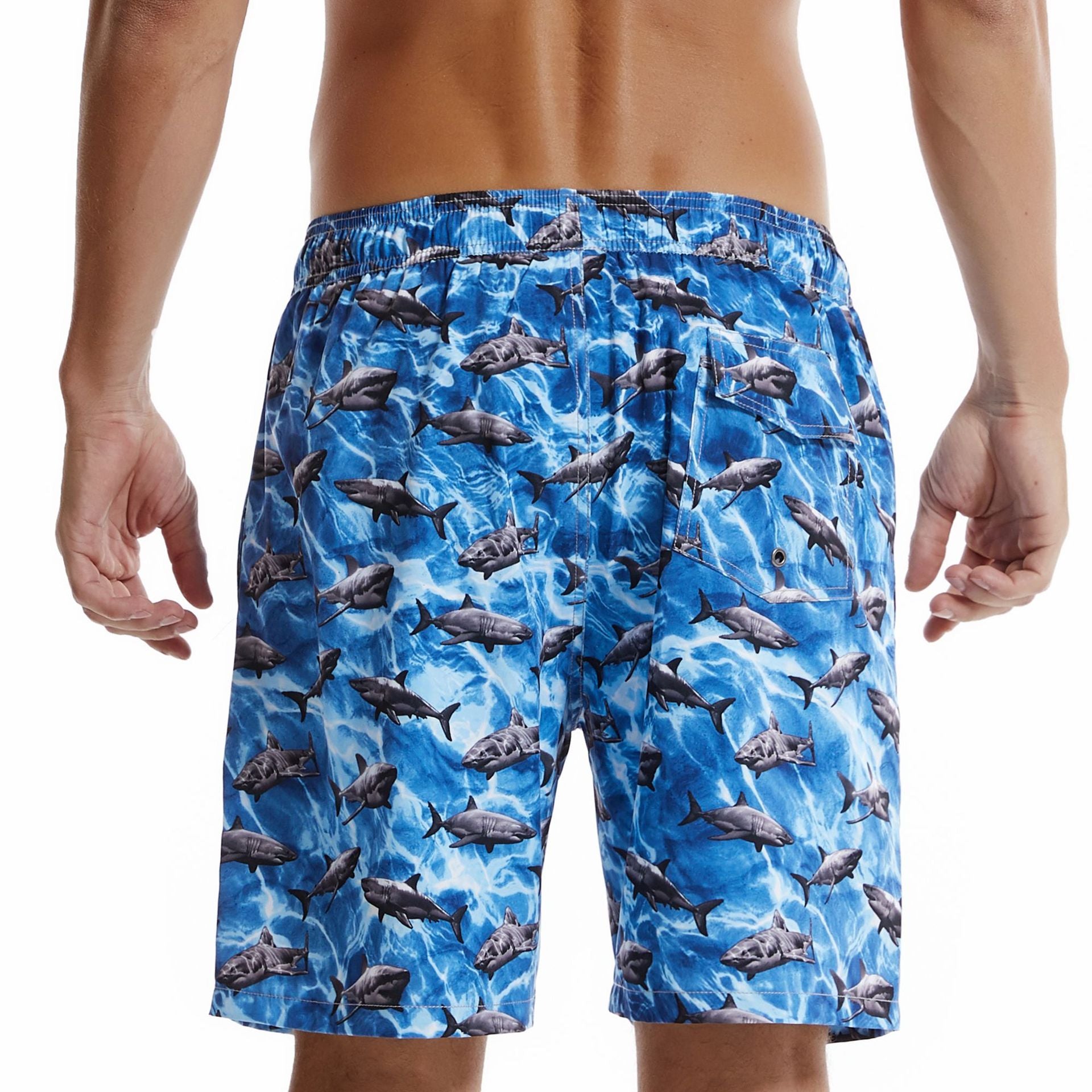 Men's Swim Trunks with Compression Liner Quick Dry 7" Inseam Swimsuit Swimwear - Sharks