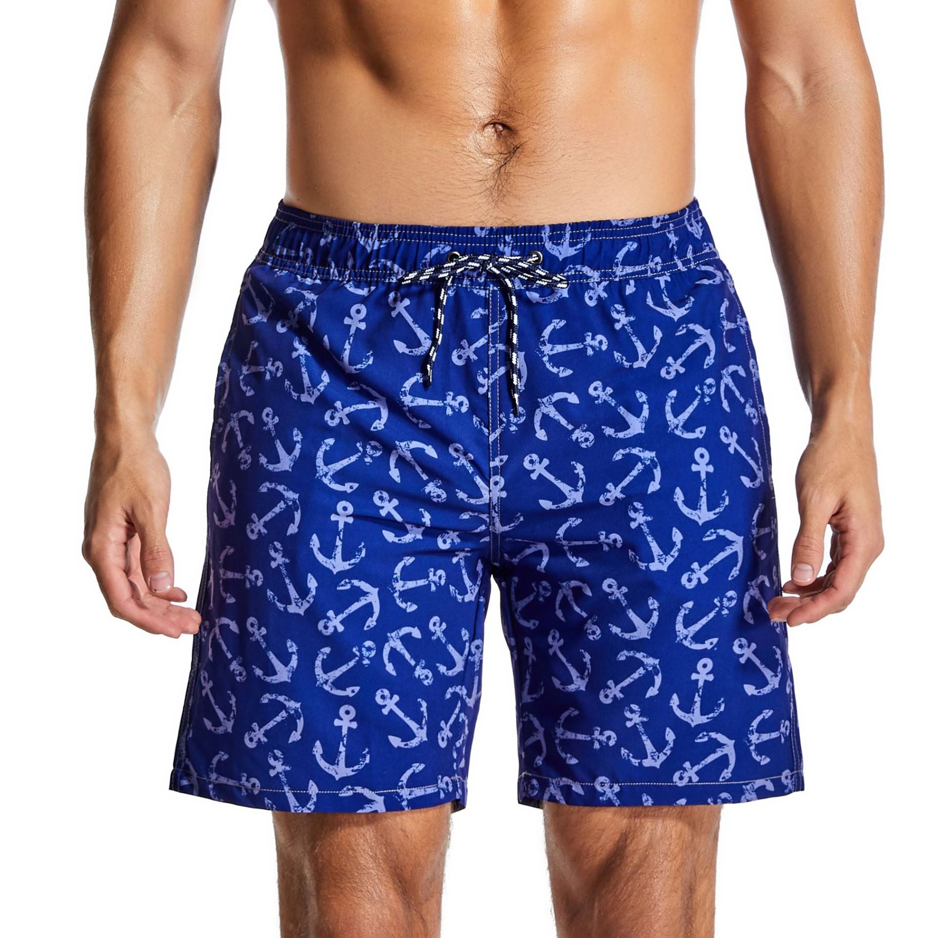 Men's Swim Trunks with Compression Liner Quick Dry 7" Inseam Swimsuit Swimwear - Anchors