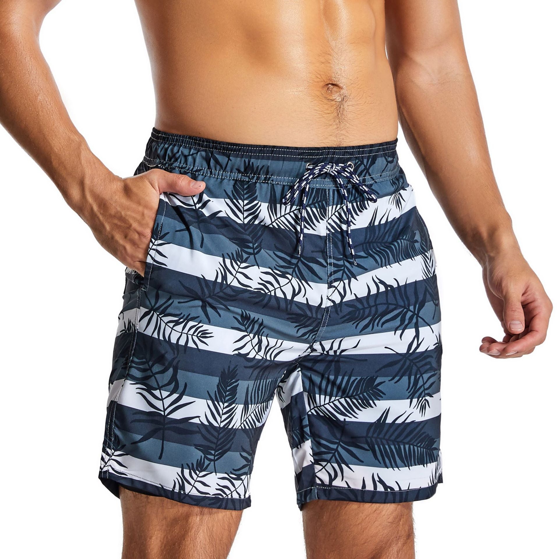 Men's Swim Trunks with Compression Liner Quick Dry 7" Inseam Swimsuit Swimwear - Salix Leaf