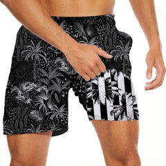 Men's Swim Trunks With Compression Liner 5.5" Inseam Quick Dry Swim Shorts With Pockets - Black Palms