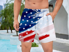 Men's Swim Trunks With Compression Liner 5.5" Inseam Quick Dry Swim Shorts With Pockets - Flag