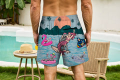 Men's Swim Trunks With Compression Liner 5.5" Inseam Quick Dry Swim Shorts With Pockets - Skeleton Surf