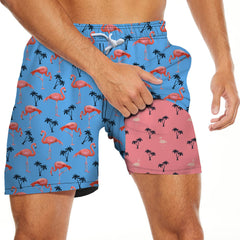 Men's Swim Trunks With Compression Liner 5.5" Inseam Quick Dry Swim Shorts With Pockets - Flamingo