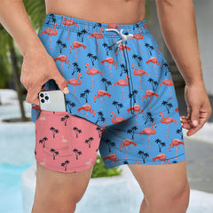 Men's Swim Trunks With Compression Liner 5.5" Inseam Quick Dry Swim Shorts With Pockets - Flamingo