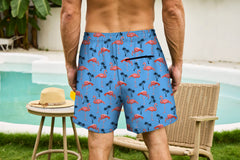 Men's Swim Trunks With Compression Liner 5.5" Inseam Quick Dry Swim Shorts With Pockets - Flamingo