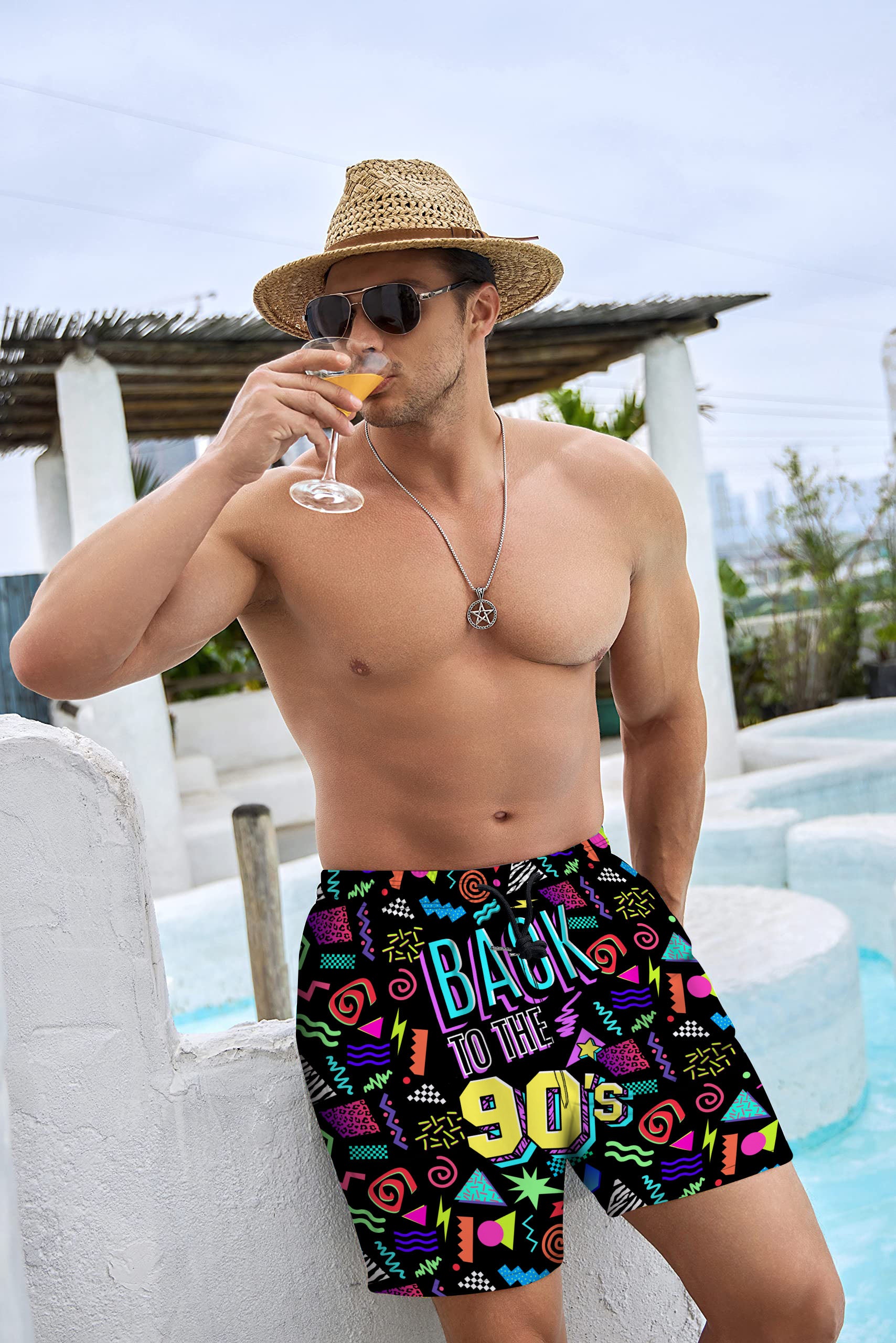 Men's Swim Trunks With Compression Liner 5.5" Inseam Quick Dry Swim Shorts With Pockets - 90's Style
