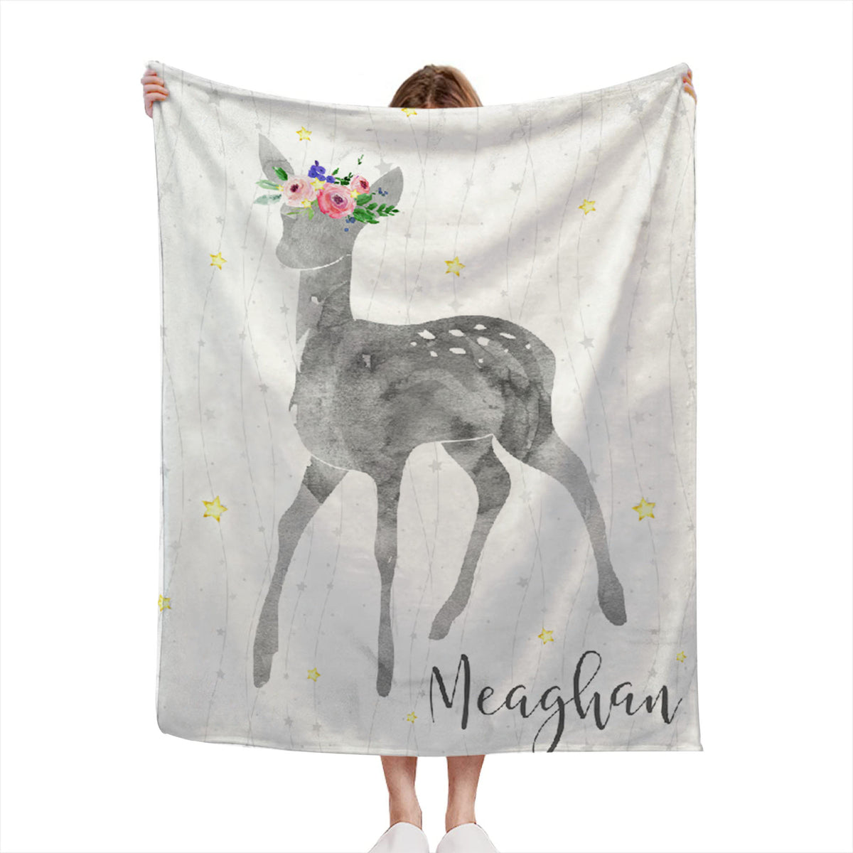 Personalized Flower Deer Blanket With Name For Adult, Kids