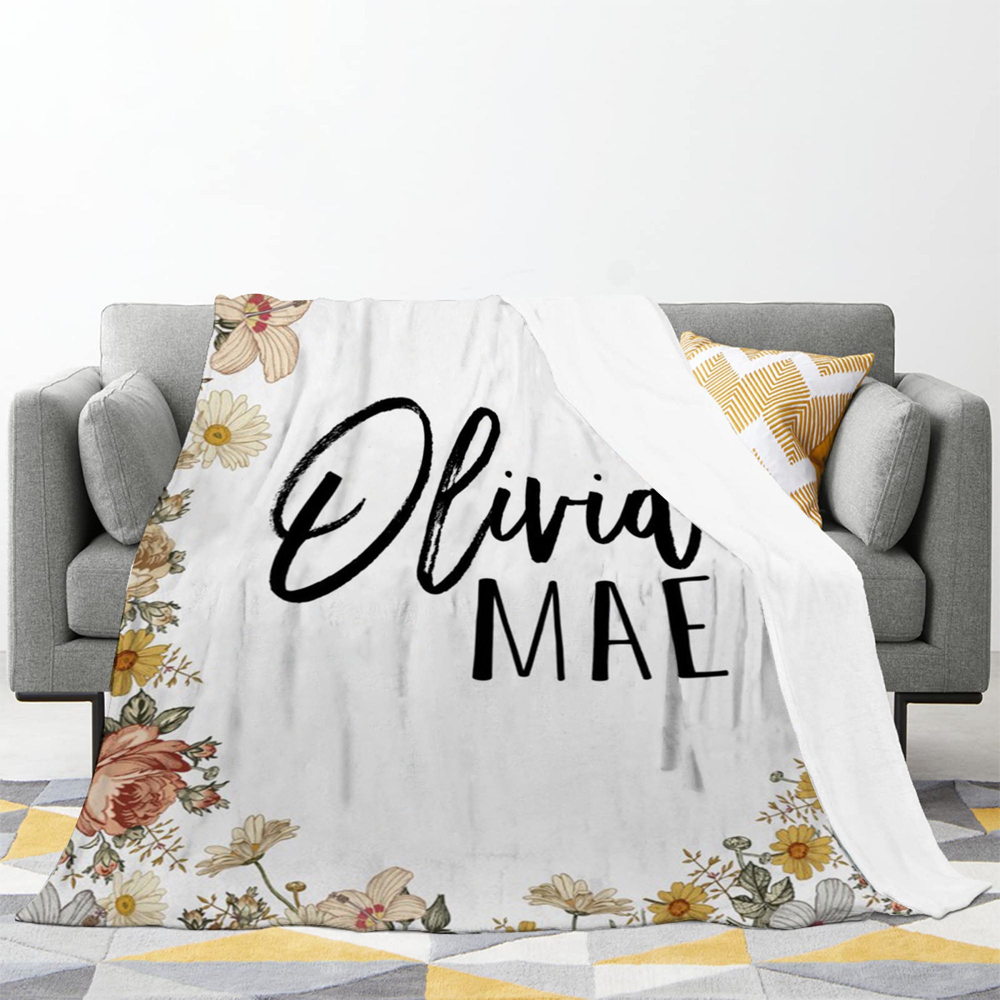 Personalized Floral Wreath Blanket With Name For Adult, Kids