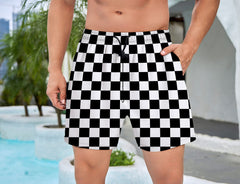 Men's Swim Trunks With Compression Liner 5.5" Inseam Quick Dry Swim Shorts With Pockets - Checkered