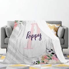Personalized Floral Grey Stripe Blanket With Name For Adult, Kids