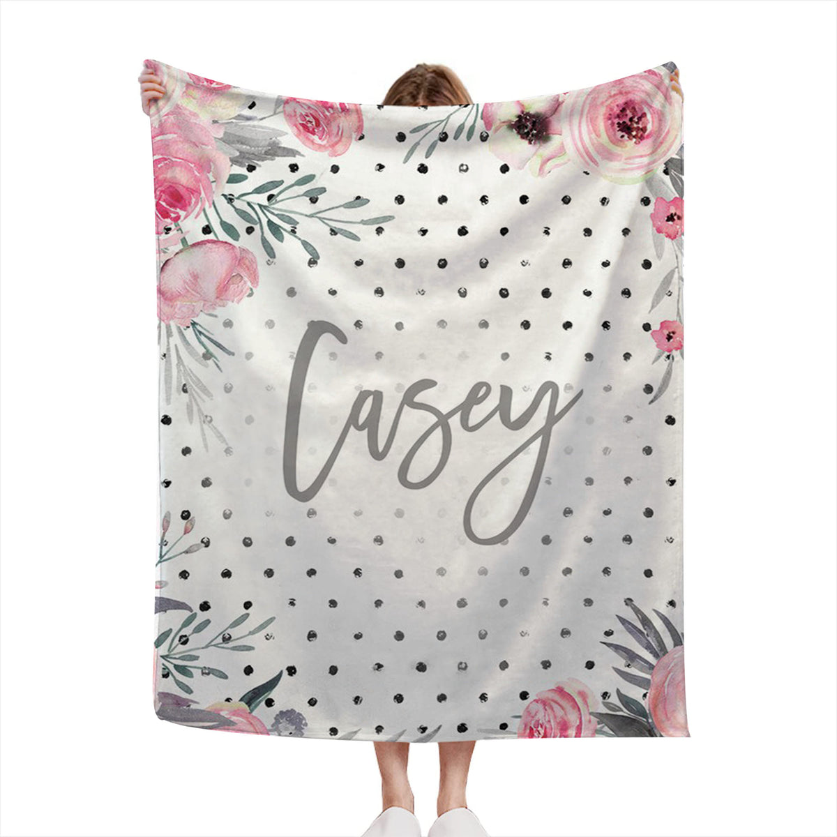 Personalized Floral Dot Blanket With Name For Adult, Kids