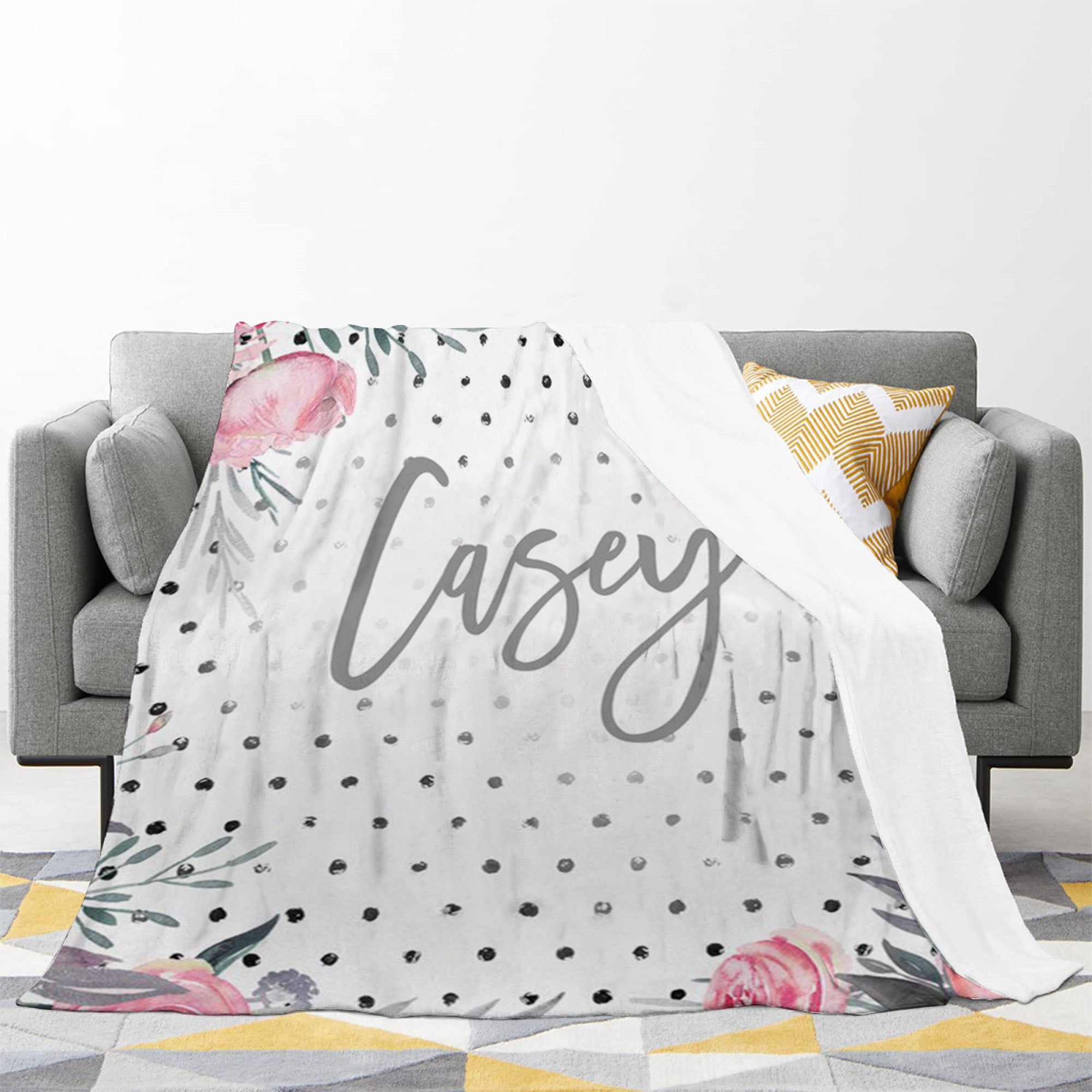 Personalized Floral Dot Blanket With Name For Adult, Kids