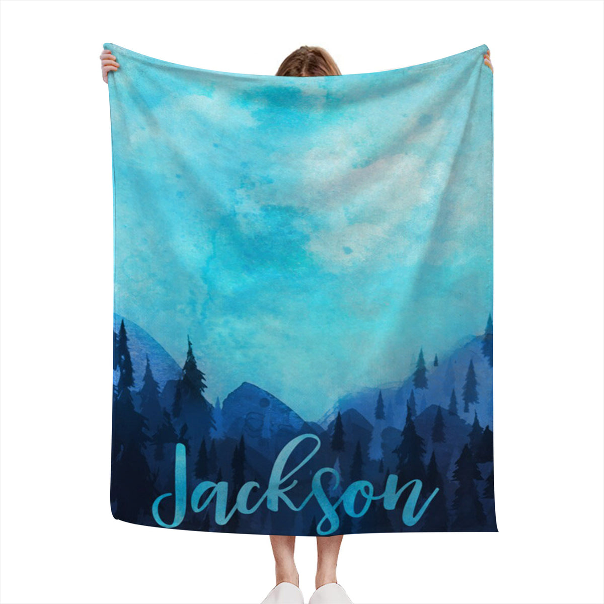 Personalized Blue Mountain Blanket With Name For Adult, Kids