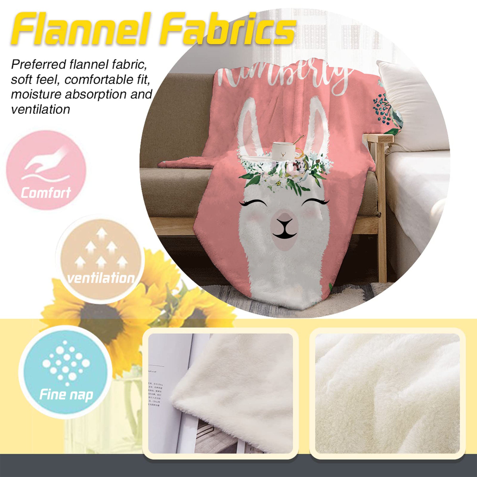 Personalized Floral Alpaca Blanket With Name For Adult, Kids