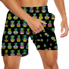 Men's Swim Trunks With Compression Liner 5.5" Inseam Quick Dry Swim Shorts With Pockets - Pineapple