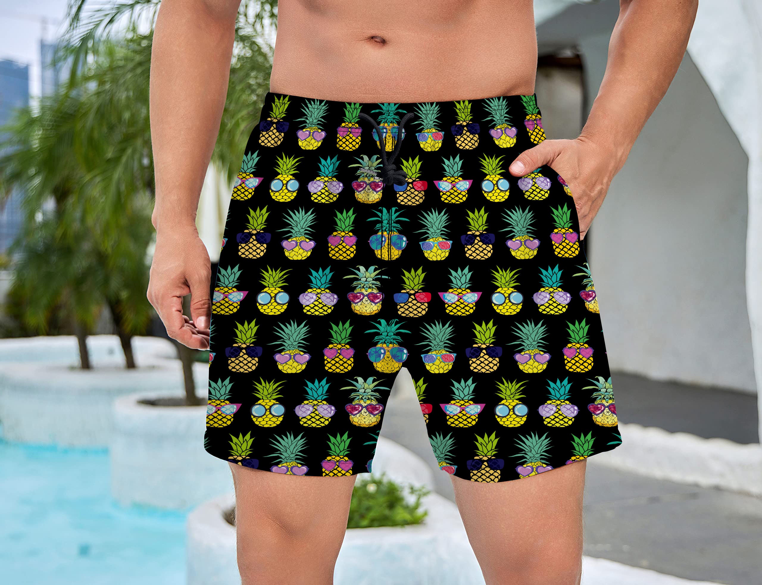 Men's Swim Trunks With Compression Liner 5.5" Inseam Quick Dry Swim Shorts With Pockets - Pineapple