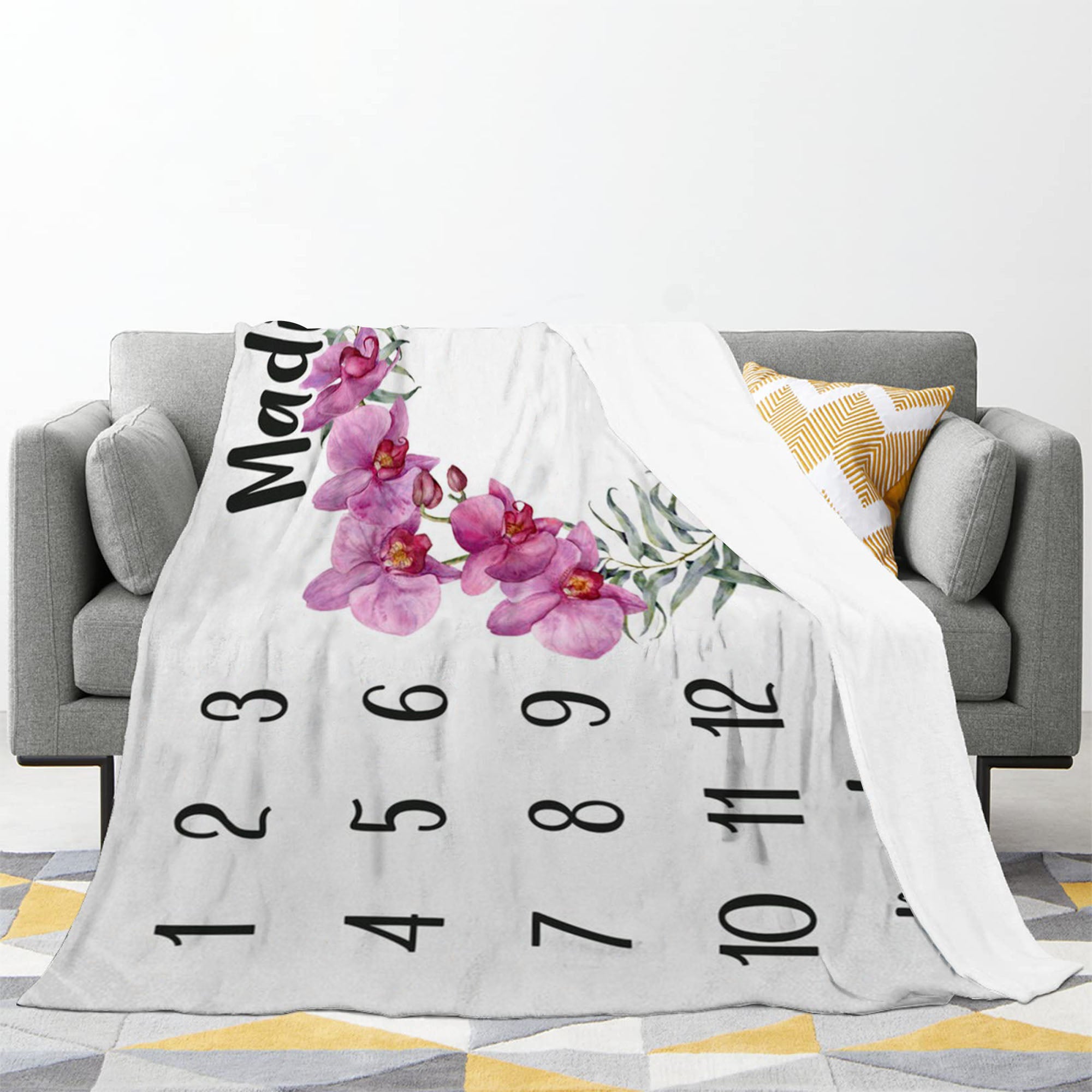 Personalized Phalaenopsis Orchid Months Blanket With Name For Adult, Kids