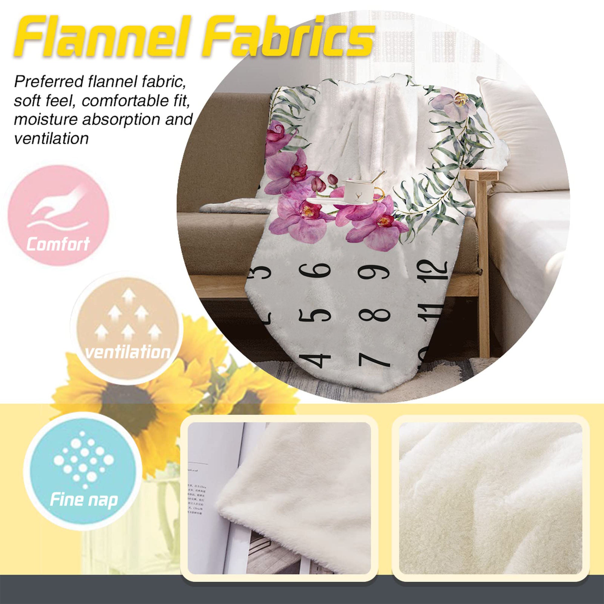 Personalized Phalaenopsis Orchid Months Blanket With Name For Adult, Kids