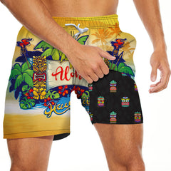 Men's Swim Trunks With Compression Liner 5.5" Inseam Quick Dry Swim Shorts With Pockets - Tiki