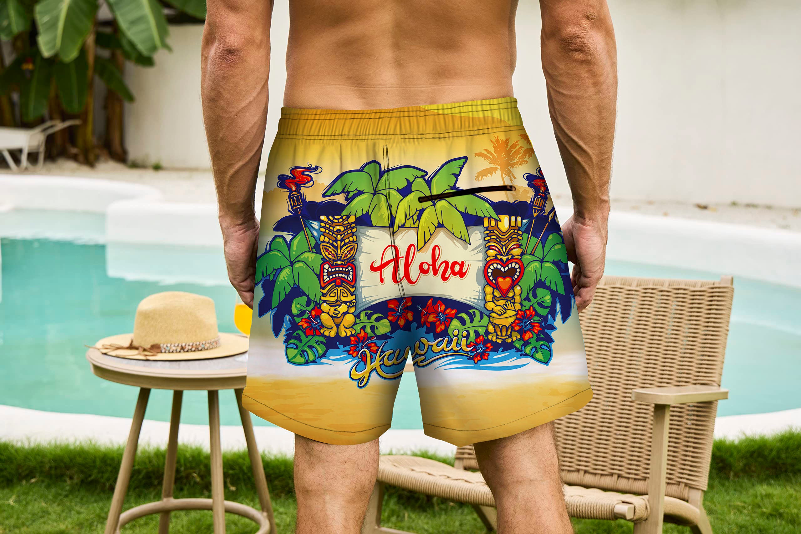 Men's Swim Trunks With Compression Liner 5.5" Inseam Quick Dry Swim Shorts With Pockets - Tiki