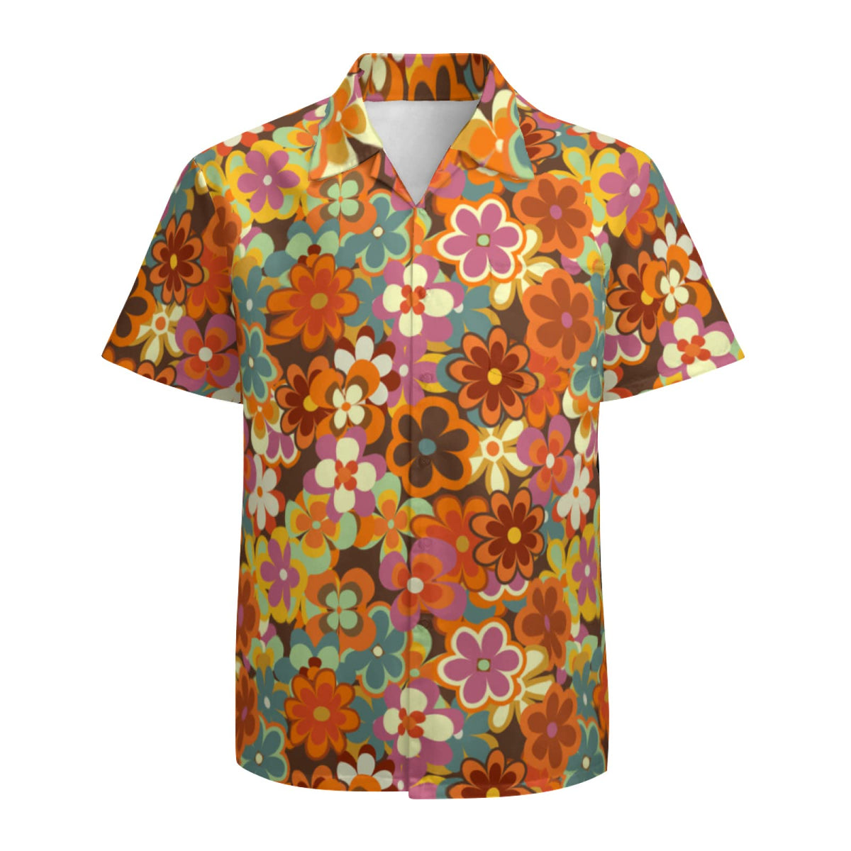 Men's Hawaiian Shirt Casual Button Down Short Sleeves Beach Shirt - 70s Hippie Flower