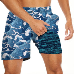 Men's Swim Trunks With Compression Liner 5.5" Inseam Quick Dry Swim Shorts With Pockets - Wave