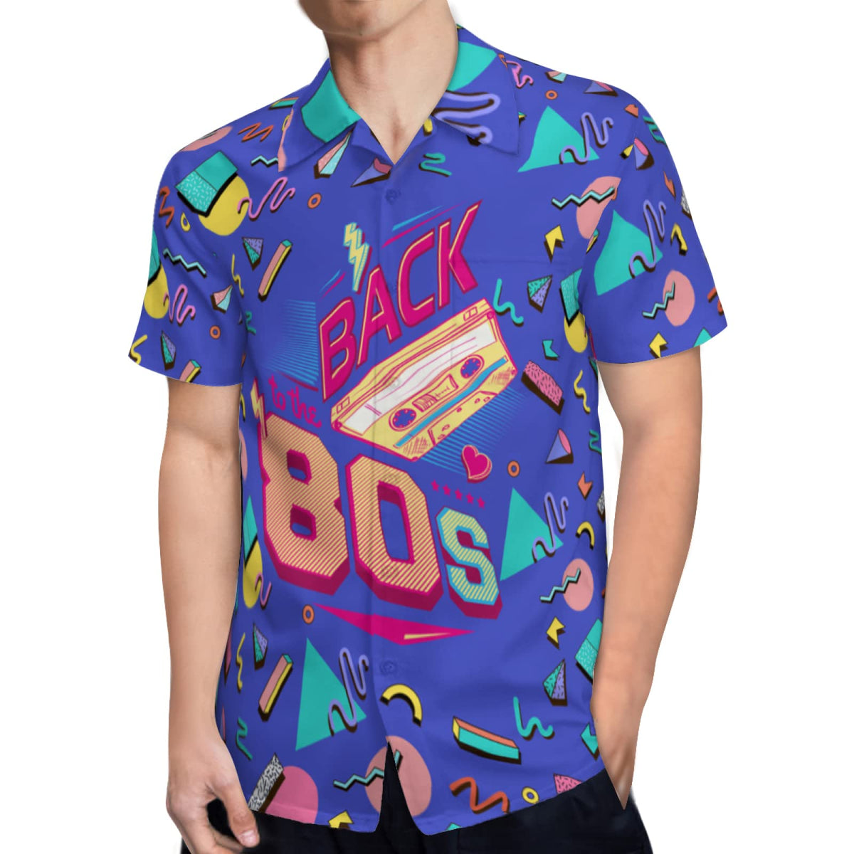 Men's Hawaiian Shirt Casual Button Down Short Sleeves Beach Shirt - 80's Style