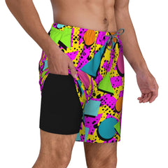 Men's 9" Inseam Swim Trunks With Compression Liner Quick Dry Swim Bathing Suit - 80's Style