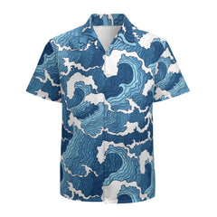 Men's Hawaiian Shirt Casual Button Down Short Sleeves Beach Shirt - Blue Wave