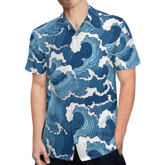 Men's Hawaiian Shirt Casual Button Down Short Sleeves Beach Shirt - Blue Wave