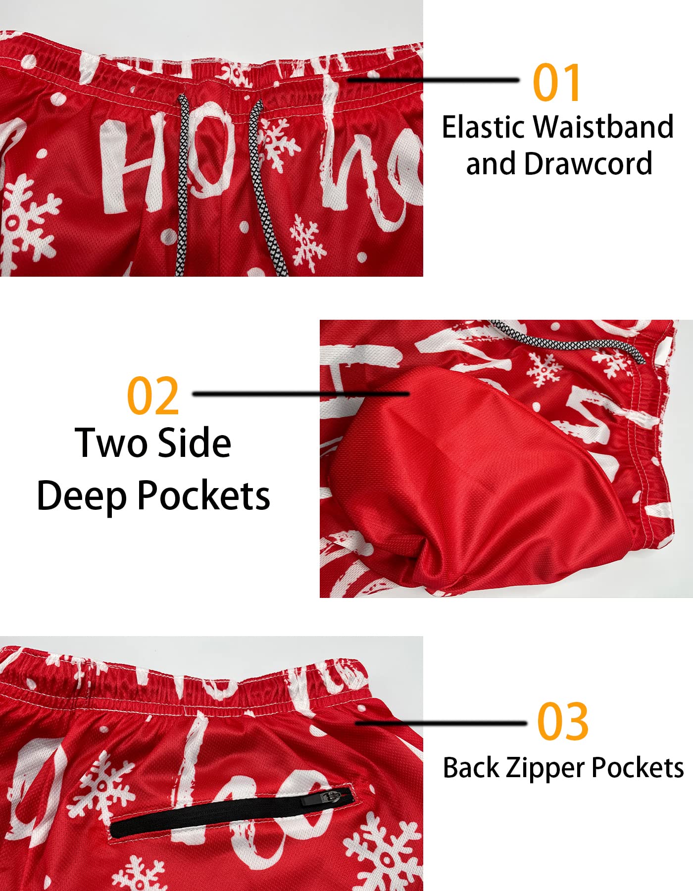 Men's 9" Inseam Swim Trunks With Compression Liner Quick Dry Swim Bathing Suit - Christmas