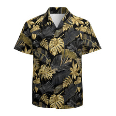 Men's Hawaiian Shirt Casual Button Down Short Sleeves Beach Shirt - Golden Palm Leaf