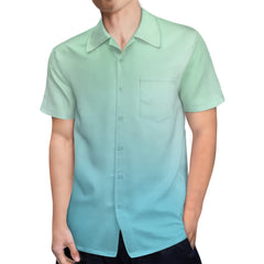 Men's Hawaiian Shirt Casual Button Down Short Sleeves Beach Shirt - Gradient Green Blue
