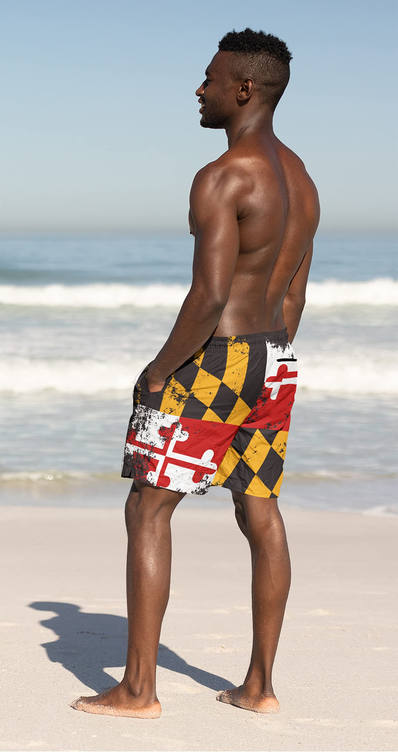Men's 9" Inseam Swim Trunks With Compression Liner Quick Dry Swim Bathing Suit - Marryland Flag