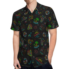 Men's Hawaiian Shirt Casual Button Down Short Sleeves Beach Shirt - Neon Vegas