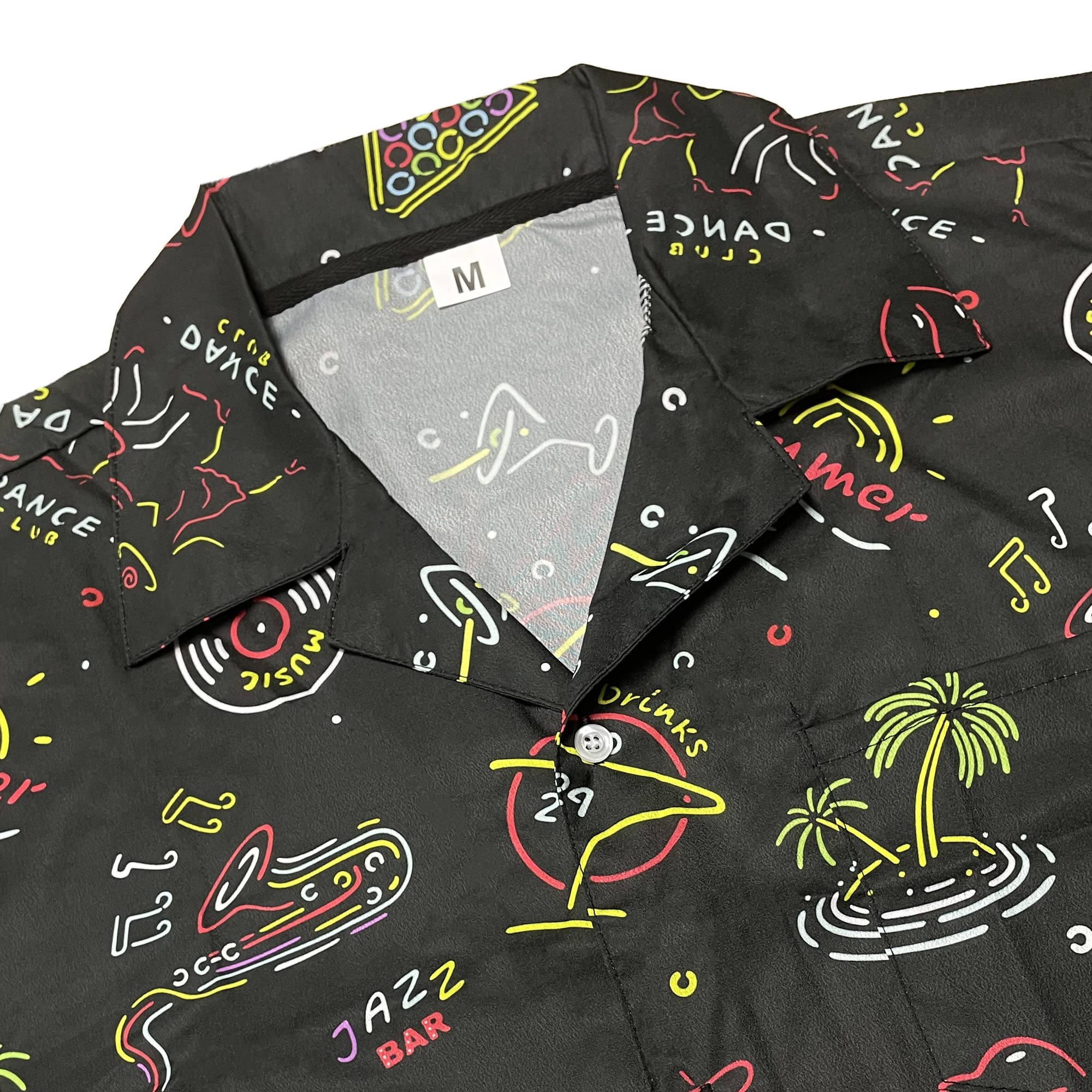 Men's Hawaiian Shirt Casual Button Down Short Sleeves Beach Shirt - Neon Vegas