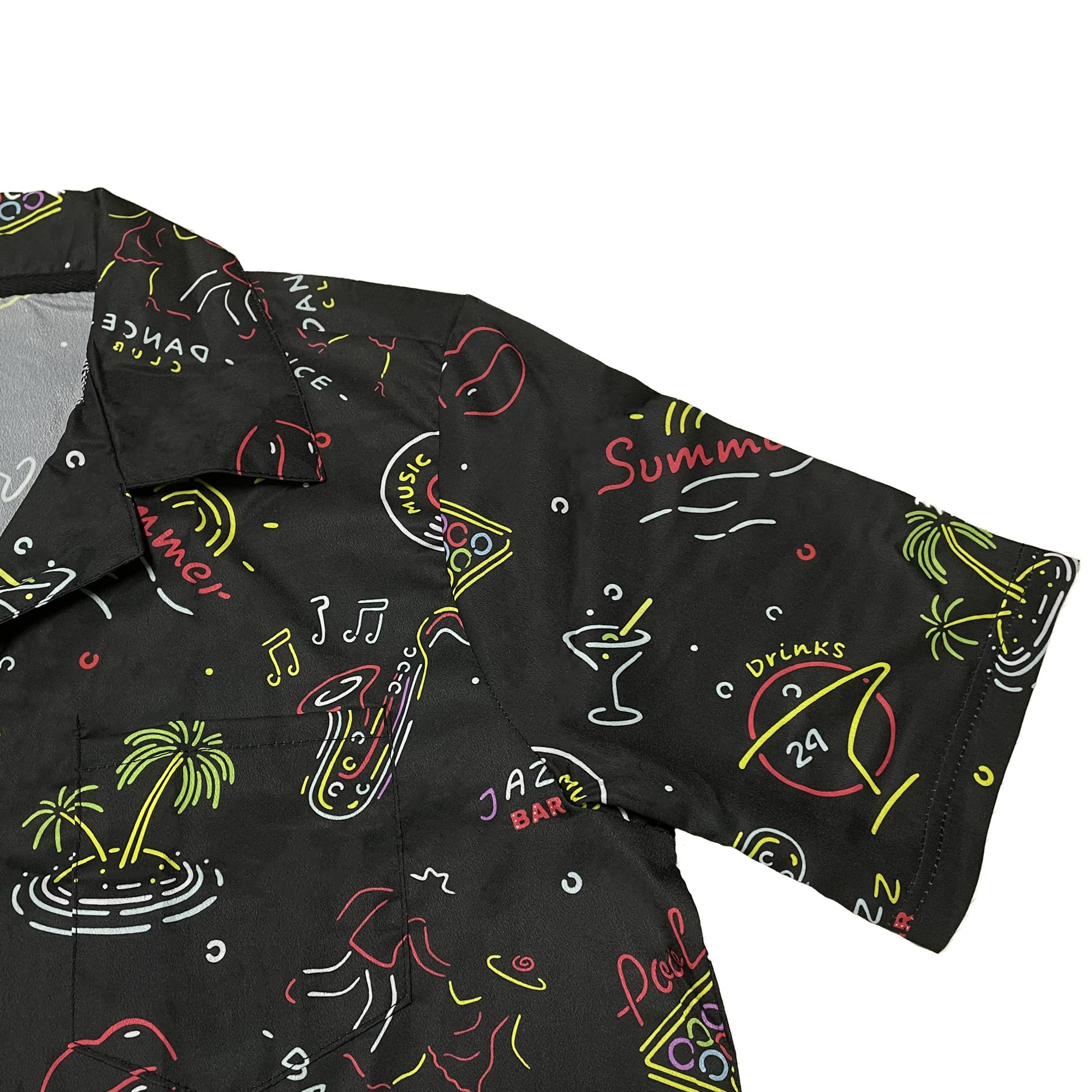 Men's Hawaiian Shirt Casual Button Down Short Sleeves Beach Shirt - Neon Vegas