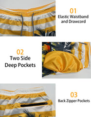 Men's 9" Inseam Swim Trunks With Compression Liner Quick Dry Swim Bathing Suit - Palm Tree Yellow