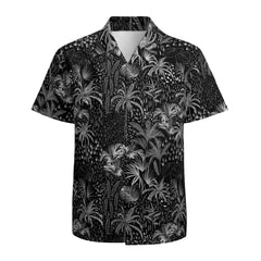 Men's Hawaiian Shirt Casual Button Down Short Sleeves Beach Shirt - Palm Tree Black