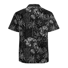 Men's Hawaiian Shirt Casual Button Down Short Sleeves Beach Shirt - Palm Tree Black