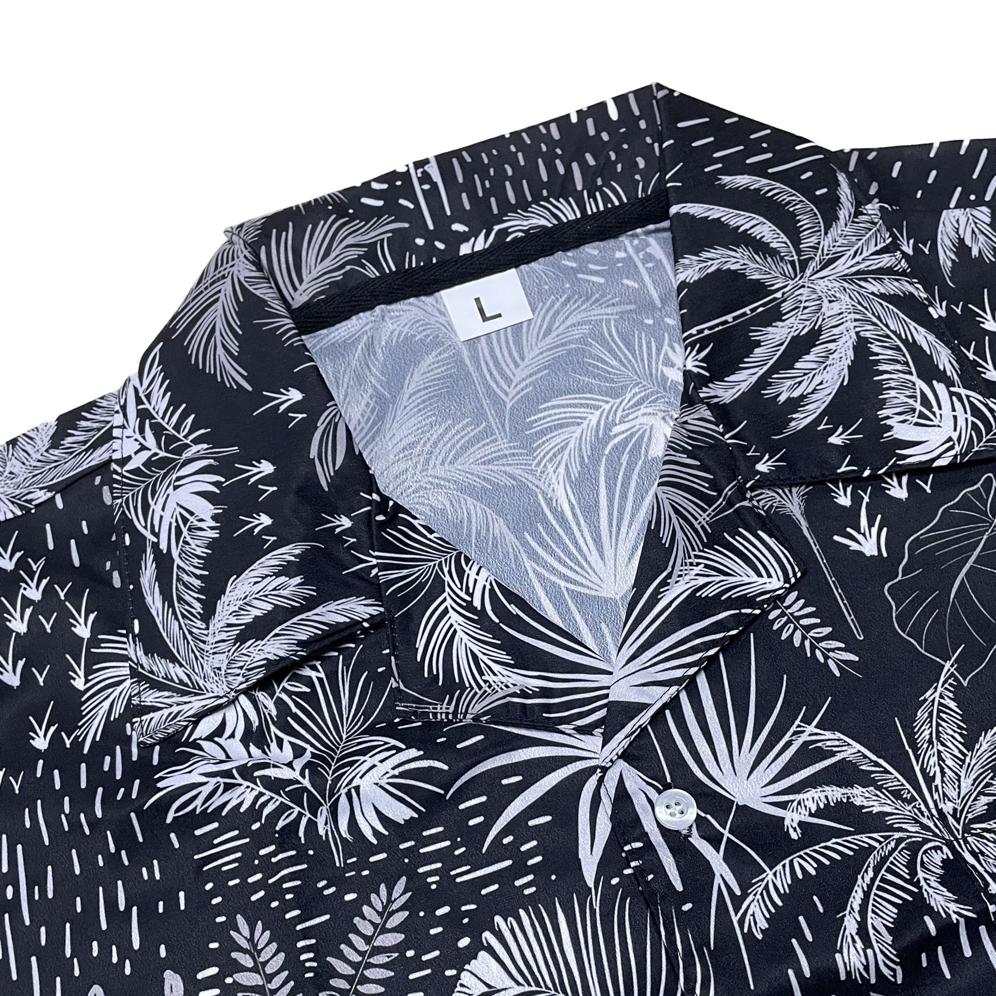 Men's Hawaiian Shirt Casual Button Down Short Sleeves Beach Shirt - Palm Tree Black