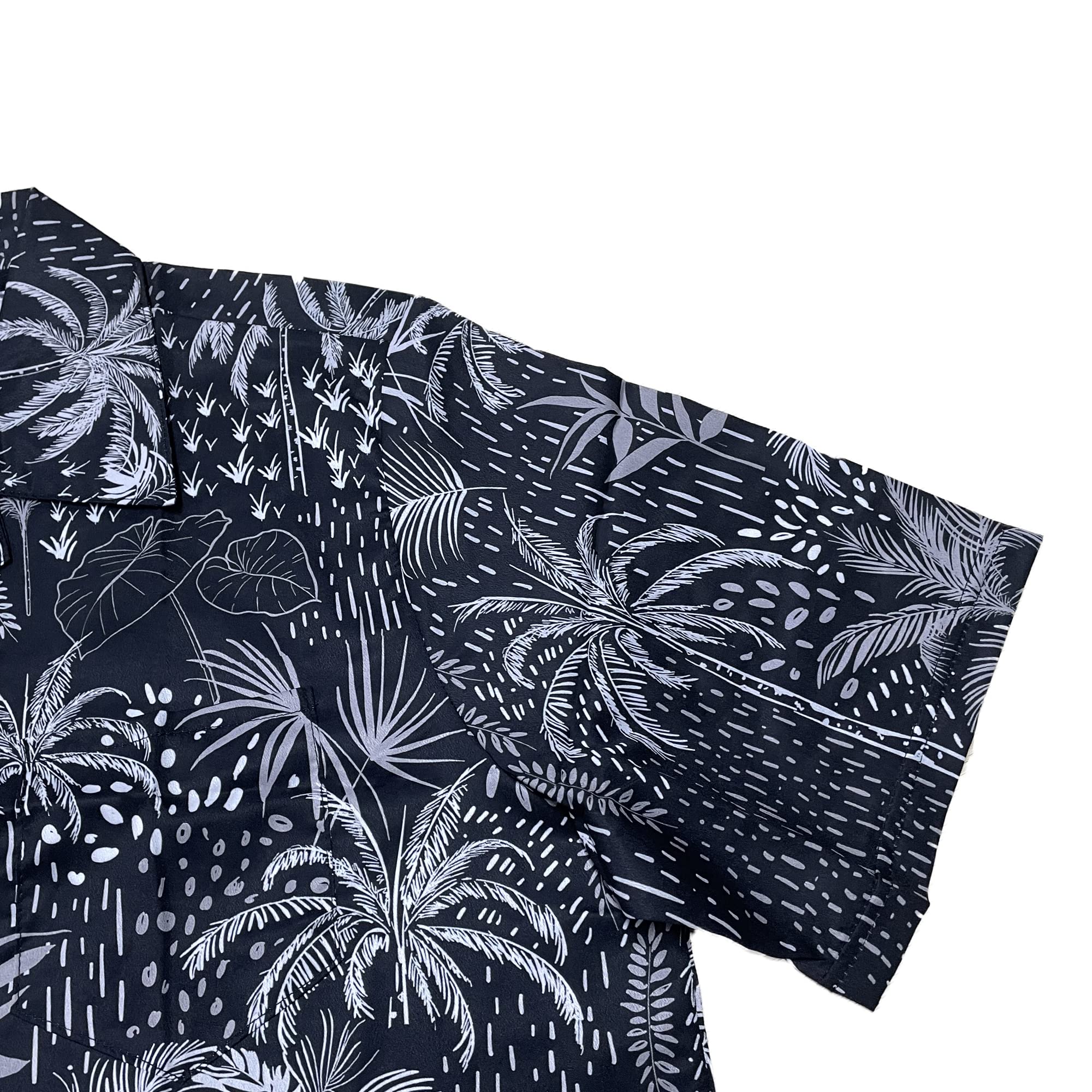 Men's Hawaiian Shirt Casual Button Down Short Sleeves Beach Shirt - Palm Tree Black