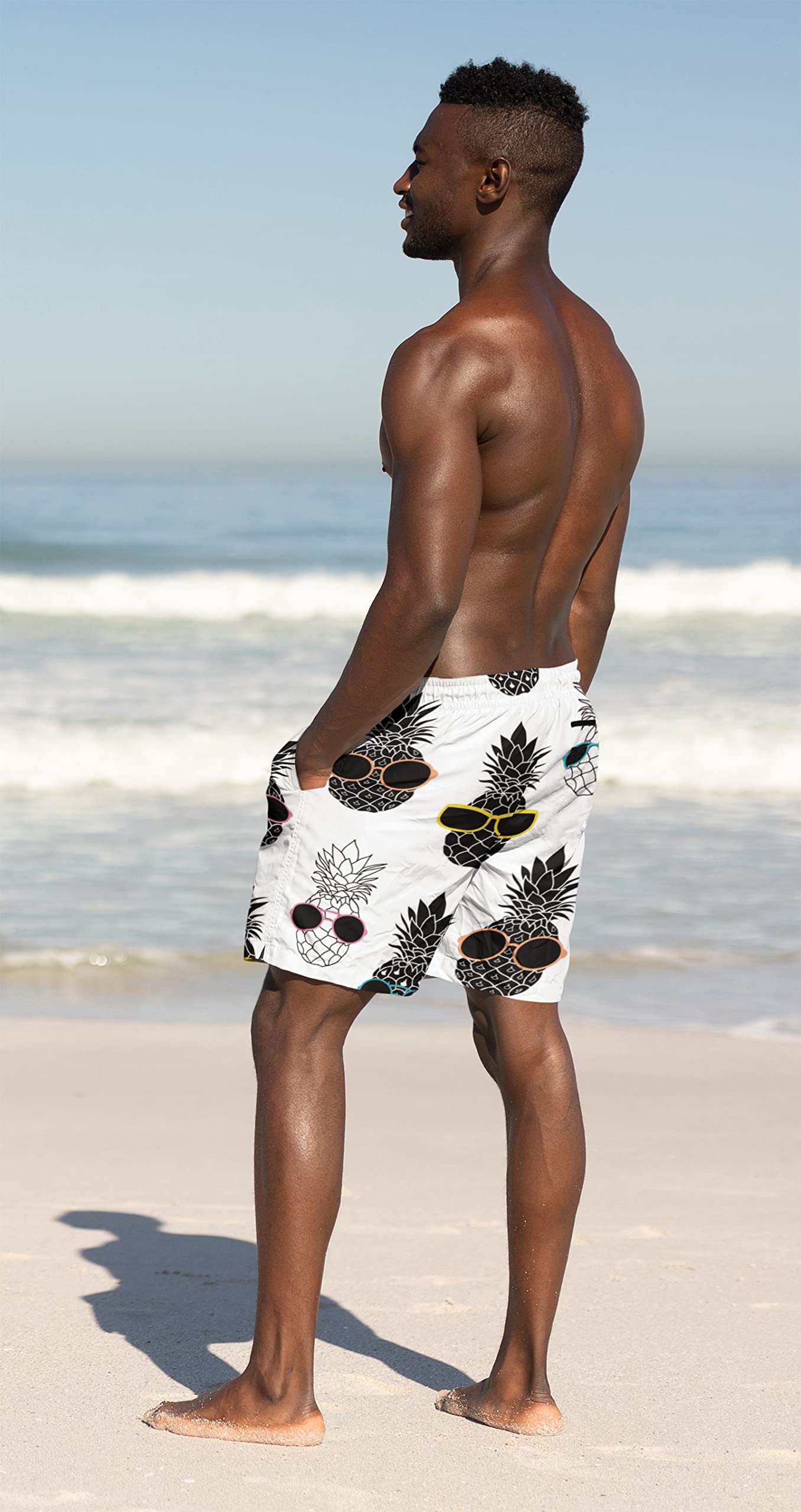 Men's 9" Inseam Swim Trunks With Compression Liner Quick Dry Swim Bathing Suit - Pineapple