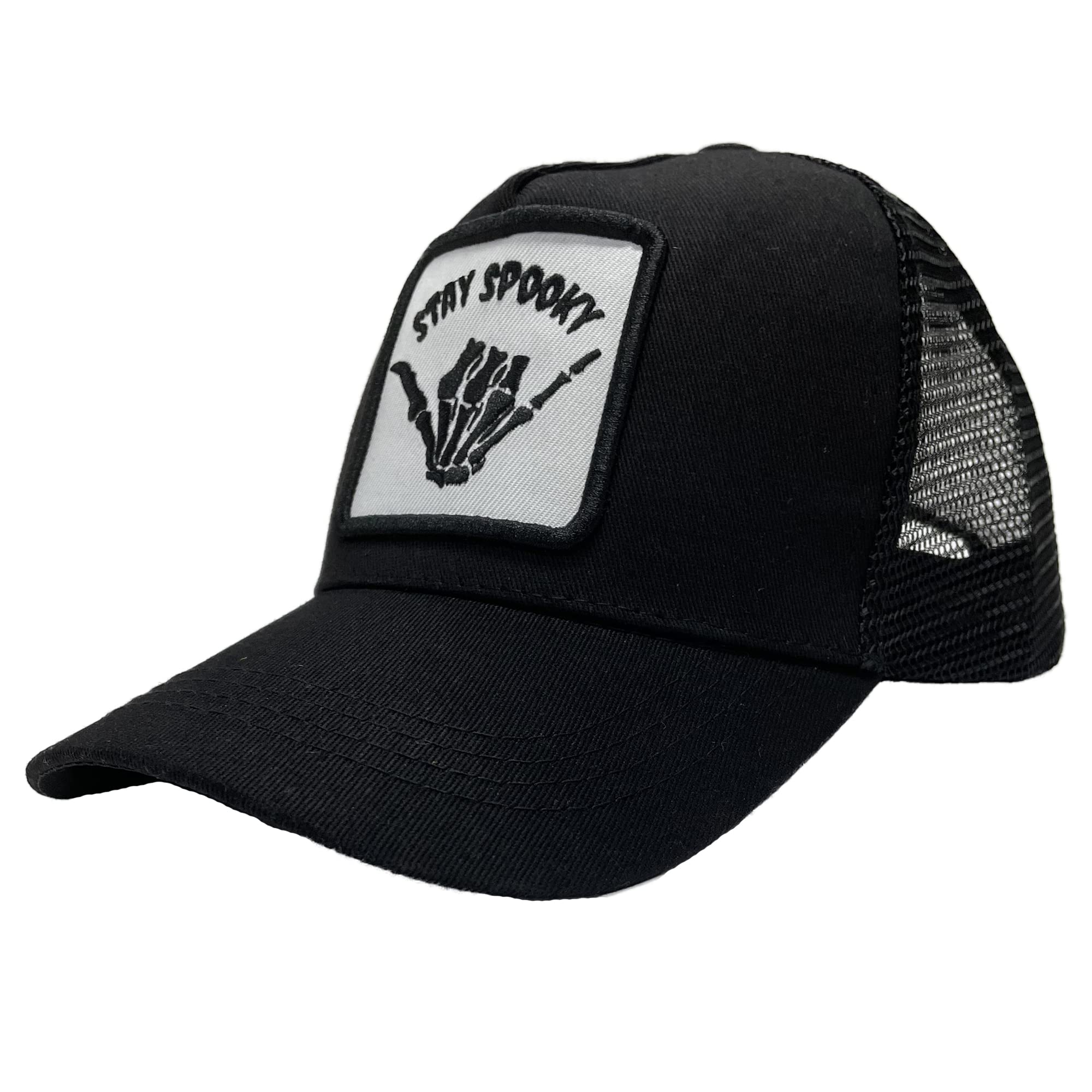 Mesh Trucker Hat Snapback Square Patch Baseball Caps - Skull Skeleton