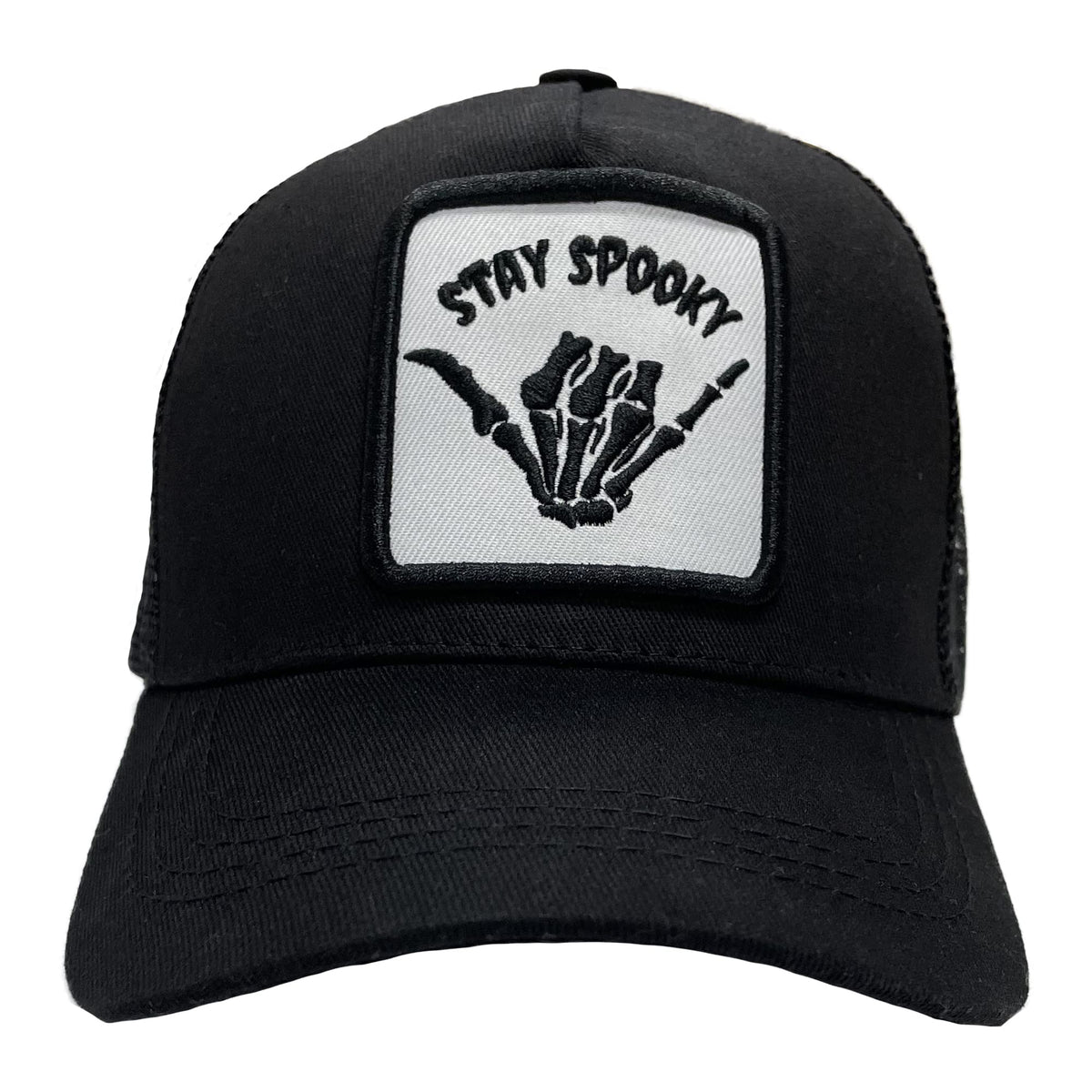 Mesh Trucker Hat Snapback Square Patch Baseball Caps - Skull Skeleton