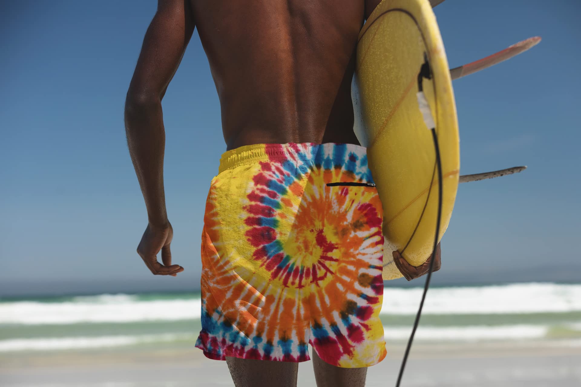 Men's 9" Inseam Swim Trunks With Compression Liner Quick Dry Swim Bathing Suit - Tie Dye Rainbow