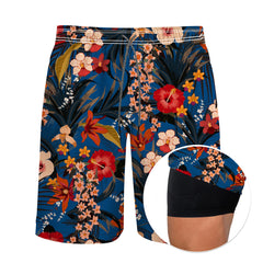 Men's 9" Inseam Swim Trunks With Compression Liner Quick Dry Swim Bathing Suit - Tropical Flower